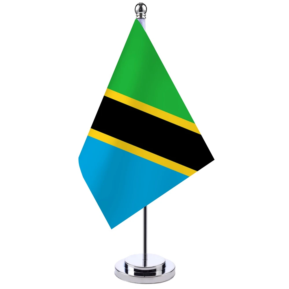 

14x21cm Office Desk Flag Of Tanzania Banner Boardroom Table Stand Pole The Tanzania National Flag Set Meeting Room Decoration