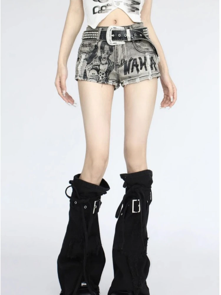 Vintage Y2k Low Waist Jeans Shorts Denim Gray Summer Baggy Hipster Streetwear Girls Hip Hop Short Hot Pants Womens Clothing
