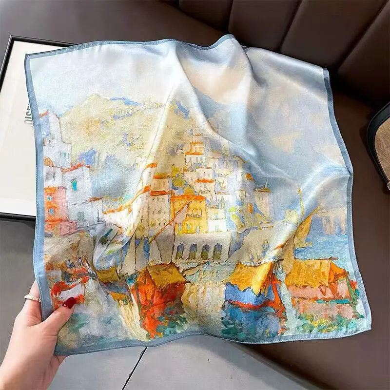 100% Pure Silk Floral Square Scarf Women Neck Hair Bandana