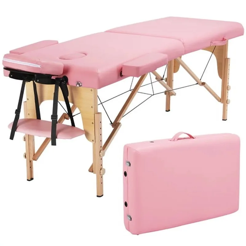 

2-Fold Portable Massage Table for Spa Treatments & Tattoos, 84", Pink