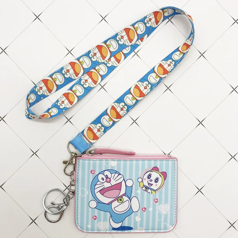 Doraemon PU coin purse card set keychain buckle lanyard student meal card bus card access control card jingle ID card holder 5