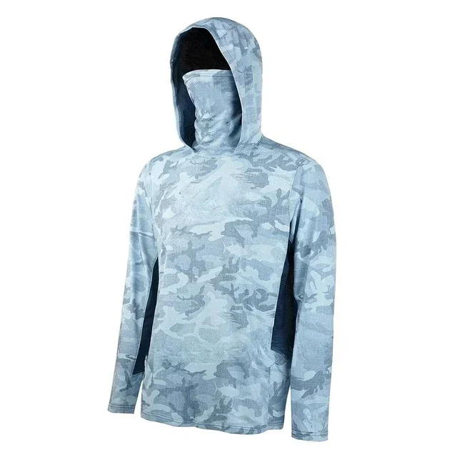 Camouflage Long-Sleeve Fishing Shirt with Hood and Mask - Quick-Dry Sun Protection Top