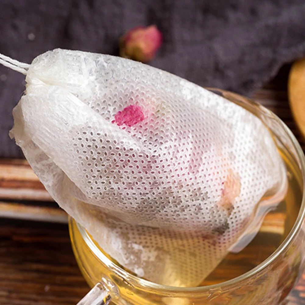 100 Pcs Non-woven Fabric Tea Infuser Bags with Drawstring Sachet Bags Tea Filter Bags for Loose Tea Kitchen Accessories