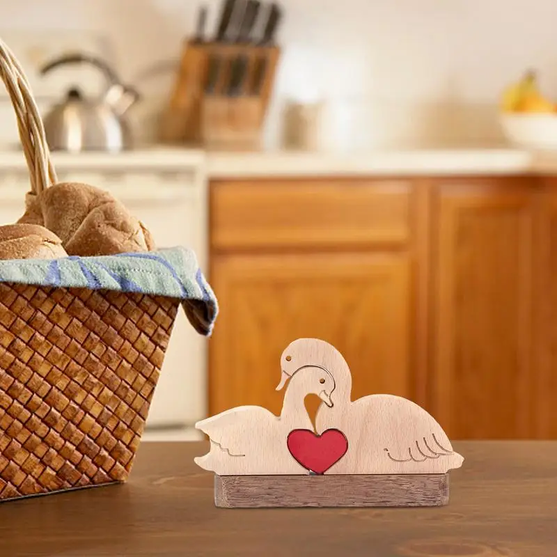 

Wooden Swans Engraved Love Swans Sculpture Wooden Blocks Rustic Animal Decor With Stand Valentine Signs For Wedding Dating Party
