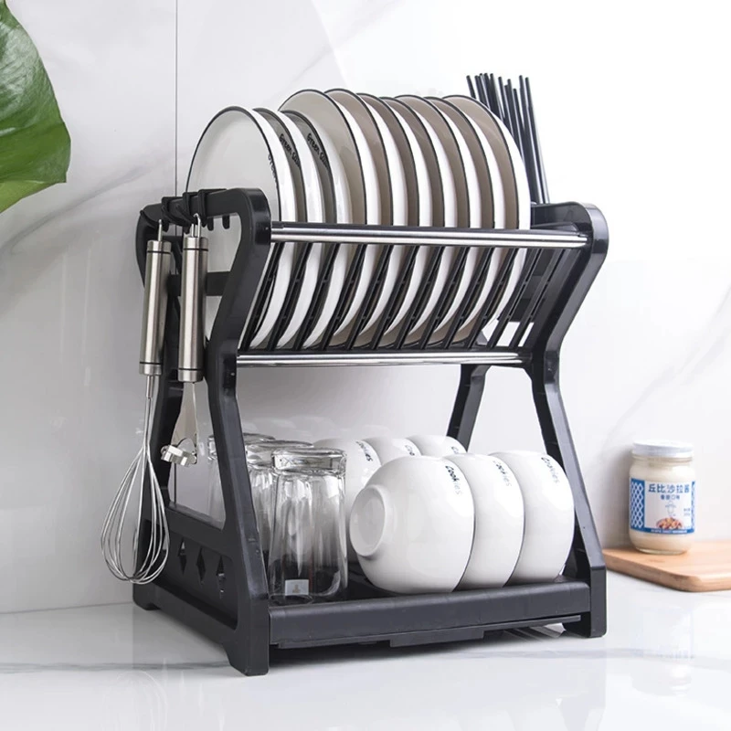 1pc Multifunction Double Layer Grey Dish Storage Rack, PP Creative Dish  Draining Rack For Kitchen