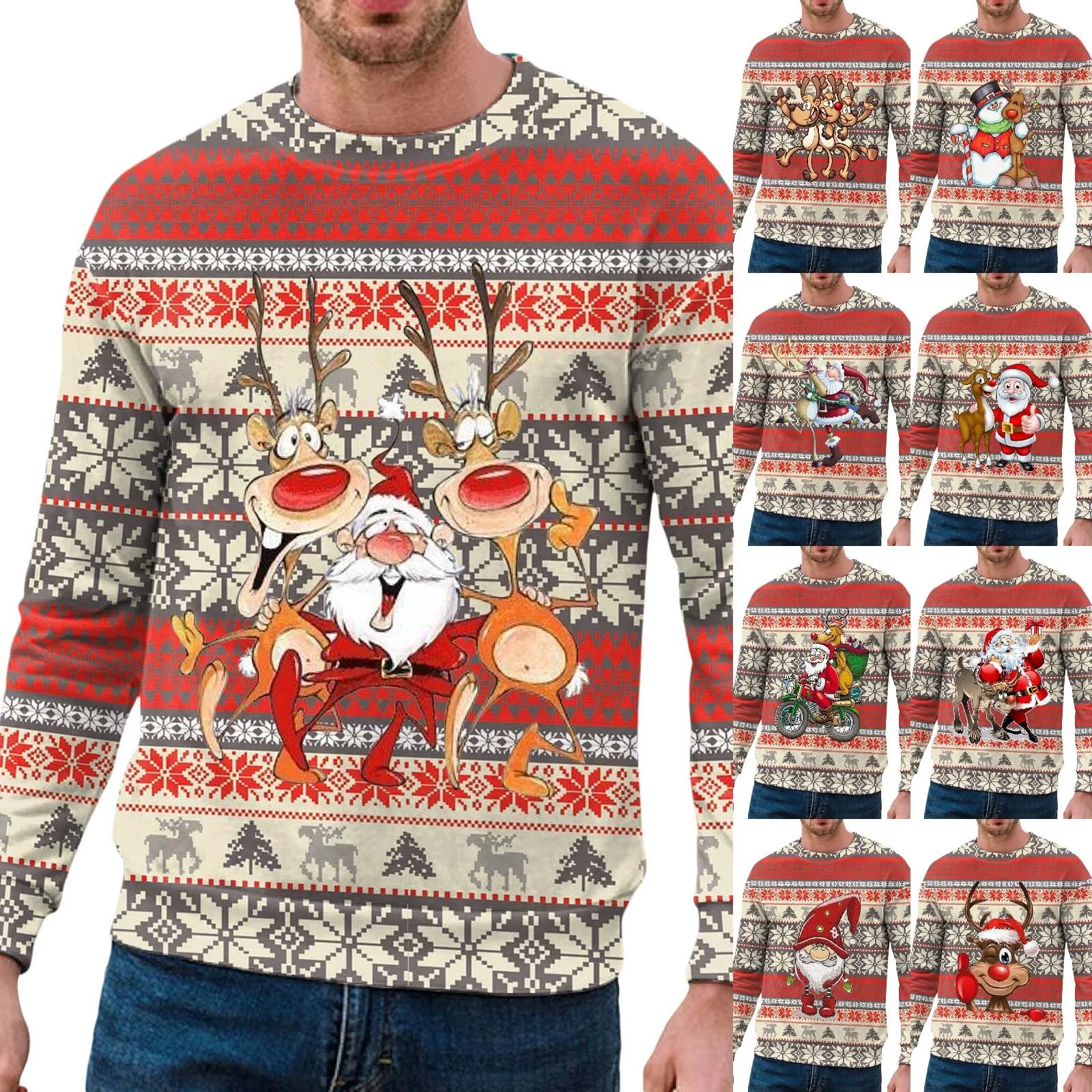 

Mens Autumn And Winter Casual Trend Christmas Printed Pullover Crewneck Hoodie European Style Exercise Hoodie