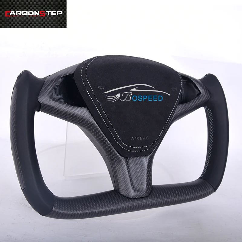 

New Style For Tesla Model X S 3 Y Yoke Plaid Full Black Leather Carbon Fiber Car Steering Wheel Heating Upgrade Custom