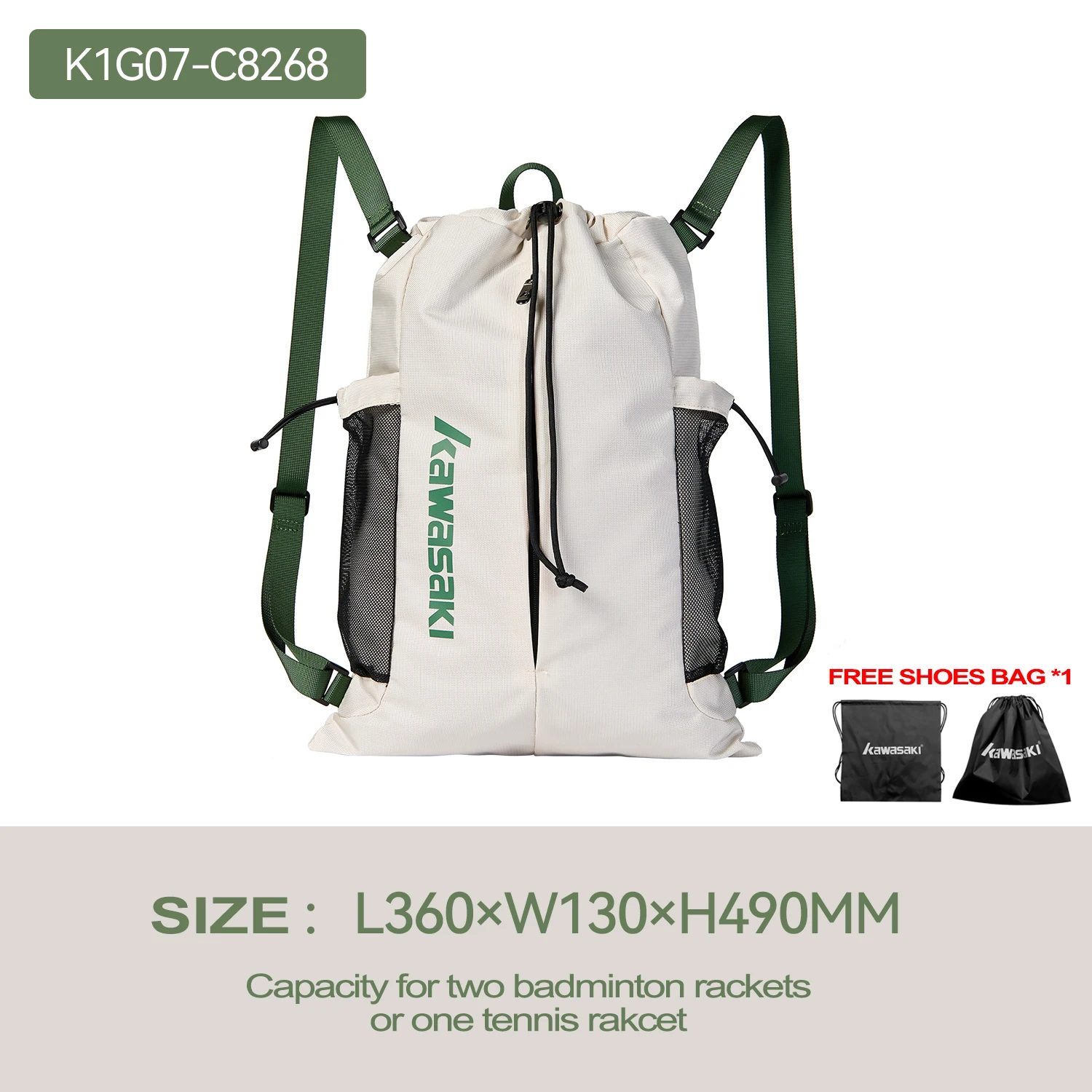 Kawasaki NEUE Badmintontasche für zwei Schläger, große Kapazität, verstellbarer Kordelzug, Tennisschlägertasche, Tennisrucksack C8268 – Detail 17