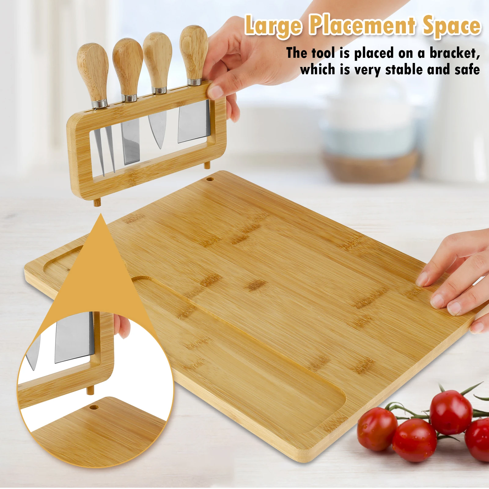 Bamboo Cheese Board Cheese Spreader Set Stainless Steel Knives Cutter Butter Spatula Reusable Serving Tray Holder Tools