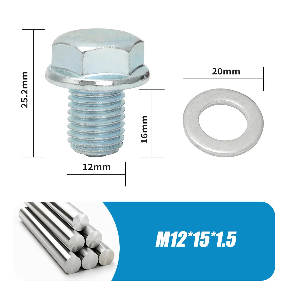 Tappo Di Scarico Olio Autofilettante M12-1,25 X 15 Mm In Acciaio Inox, Kit Di Riparazione Filettatura Con O-Ring E Rondelle Rame
