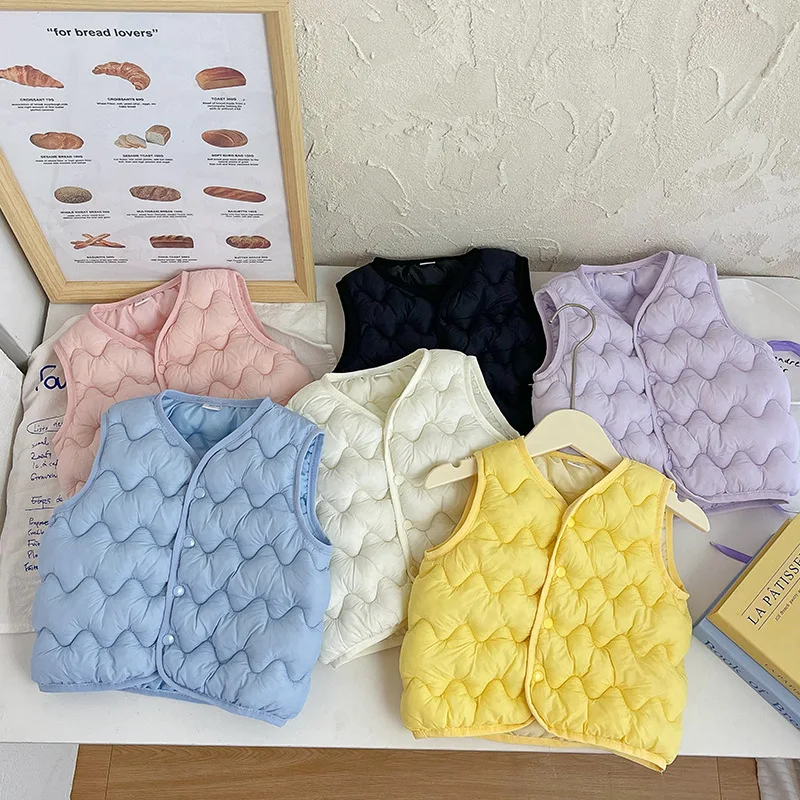 가을 신상 한국 패션 단색 다운 올매치 심플 코튼 두꺼운 조끼 아동복 여아용