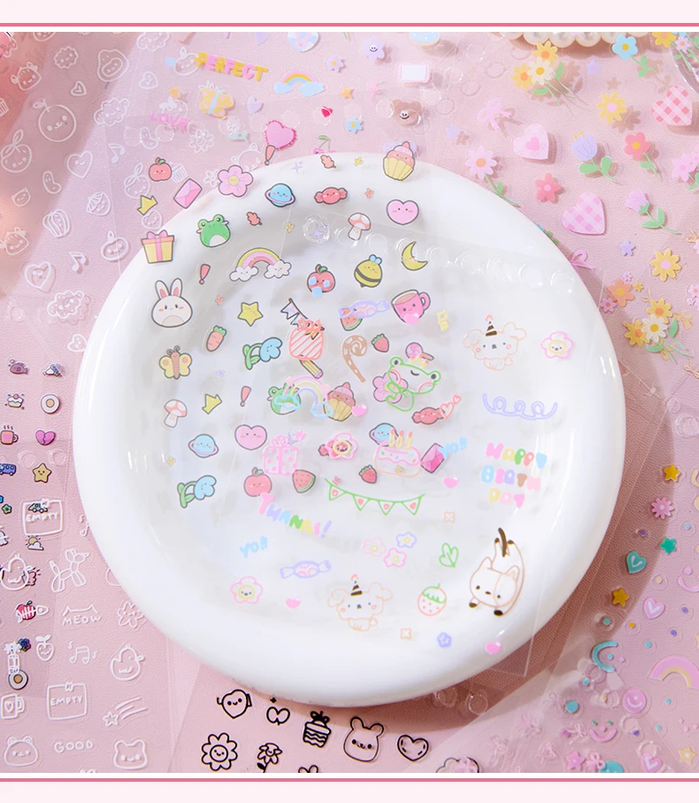 32sheets Kawaii Mini Sticker Die-cutting Sticker book Kpop Toploader Decorative Stickers Nail Sticker Set Stationery