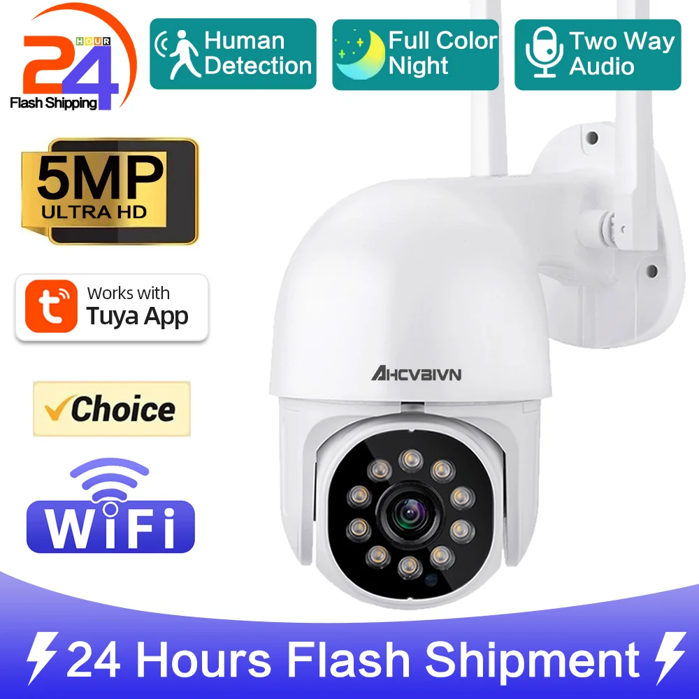 Tuya Smart Home 5Mp Wifi Telecamera Ip Di Sorveglianza Registrazione Audio Visione Notturna A Colori Monitoraggio Automatico Telecamera Di Sicurezza V