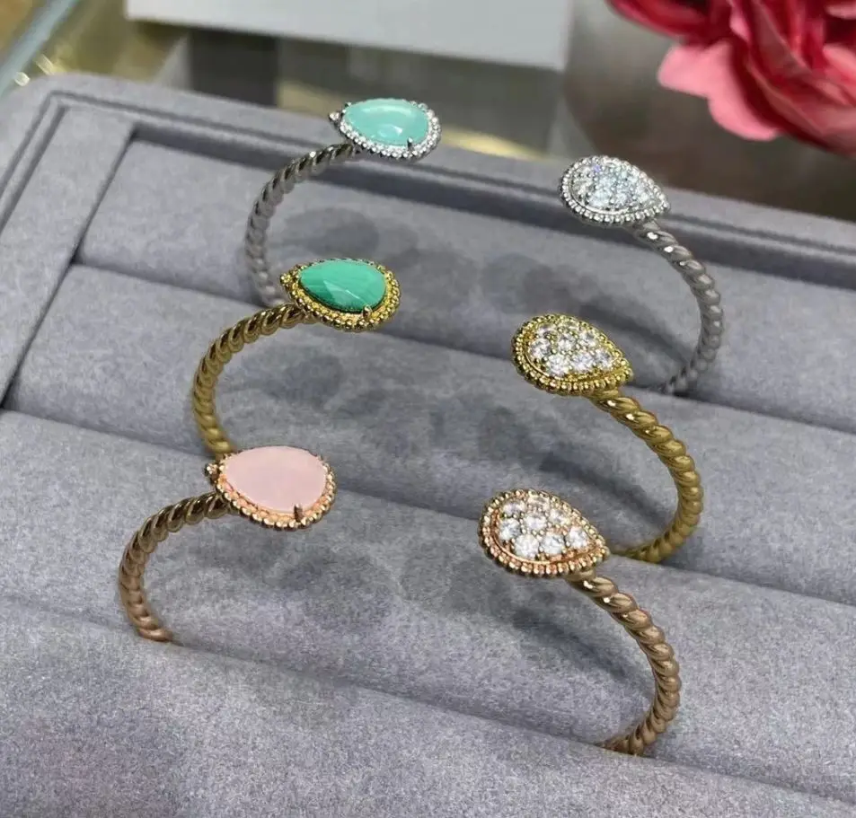 

New 2023 Trend Classic High Quliaty Famous Hot Brand Luxury Jewelry Bracelets For Women 2 Water Drop Natural Gems Pure 925 Slive