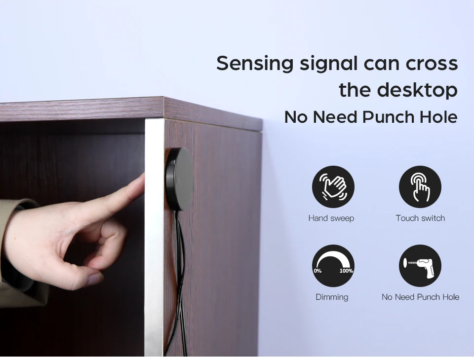 Description Picture 3 of itemHand Sweep Dimmer Sensor Penetrating Switch 12V-24V Wood Panel Touch Switch LED Dimmable Touch Sensing Hidden Switches for Light