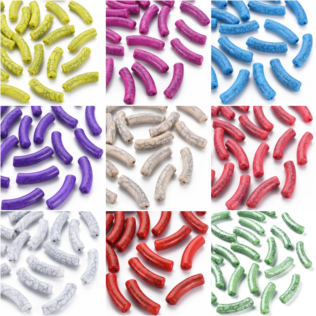 Pandahall 32x10mm Acrylic Beads Curved Tube Noodle Spacer  Beads Crackle for Jewelry Making Bracelet DIY Crafts  330pcs/500g