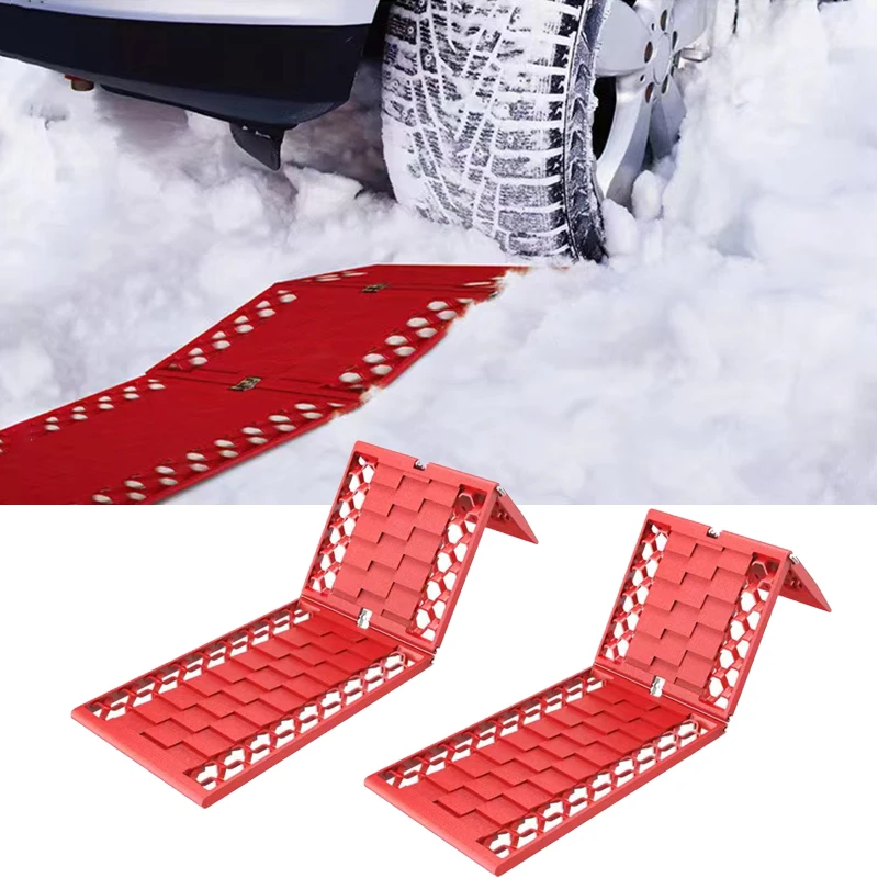 2PCS Portable Foldable Car Escape Mat Non-Slip Pad Fit All-Weather Auto Traction Mat Tire Grip Aid Ideal for Snow Ice Mud