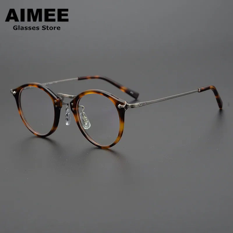 

Japanese Handmade Classic Round Titanium Glasses Frame Men Women Ultralight Prescription Eyeglasses Blue Light Spectacles GAFAS
