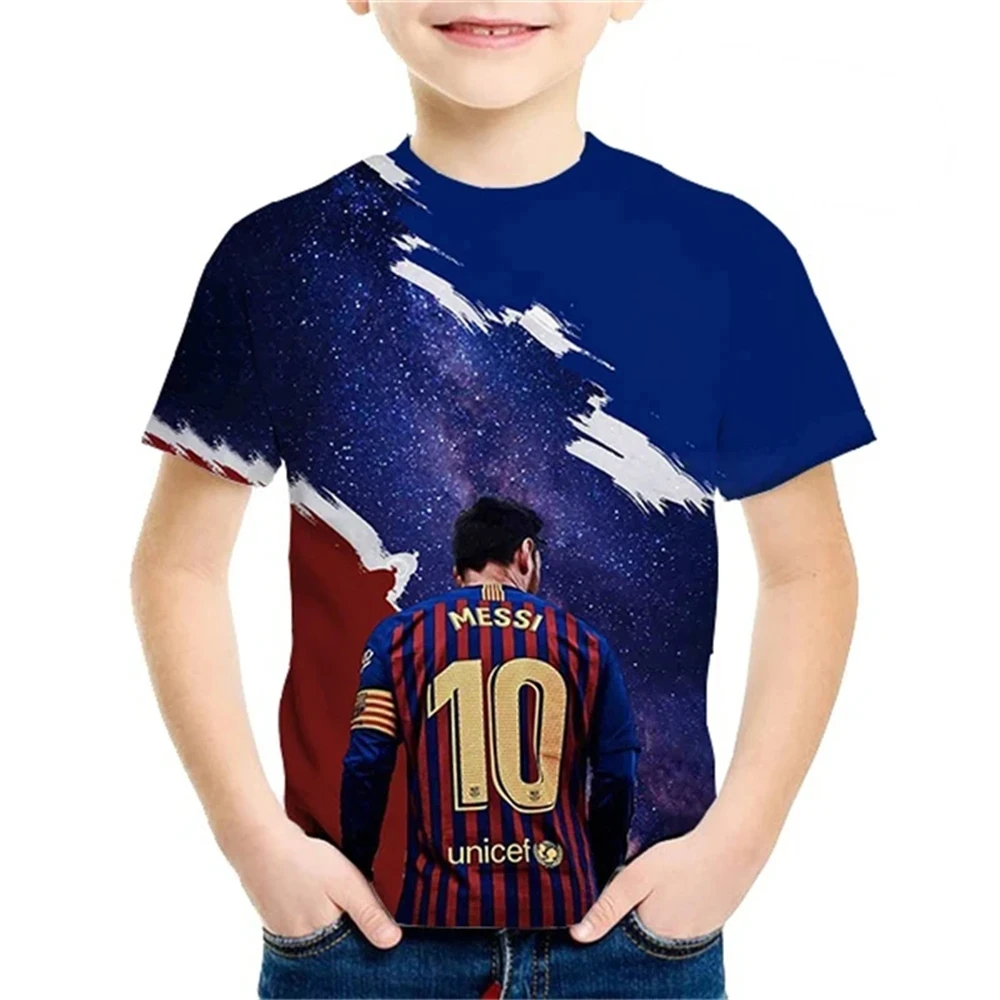 2024 Summer New Fashionable Children's 3D Printed T-shirt Popular Football Star Messi Cool Boys and Girls Casual Short Sleeves 6