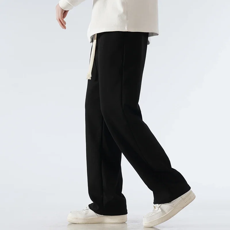 Wide Leg Pants Fashion Pants Fashionable Wide Leg Pants Men's Pants Wide Leg Cotton Fabric Straight Loose Outdoor Solid Color Knitted Sweatpants High-quality Soft Long Baggy Trousers