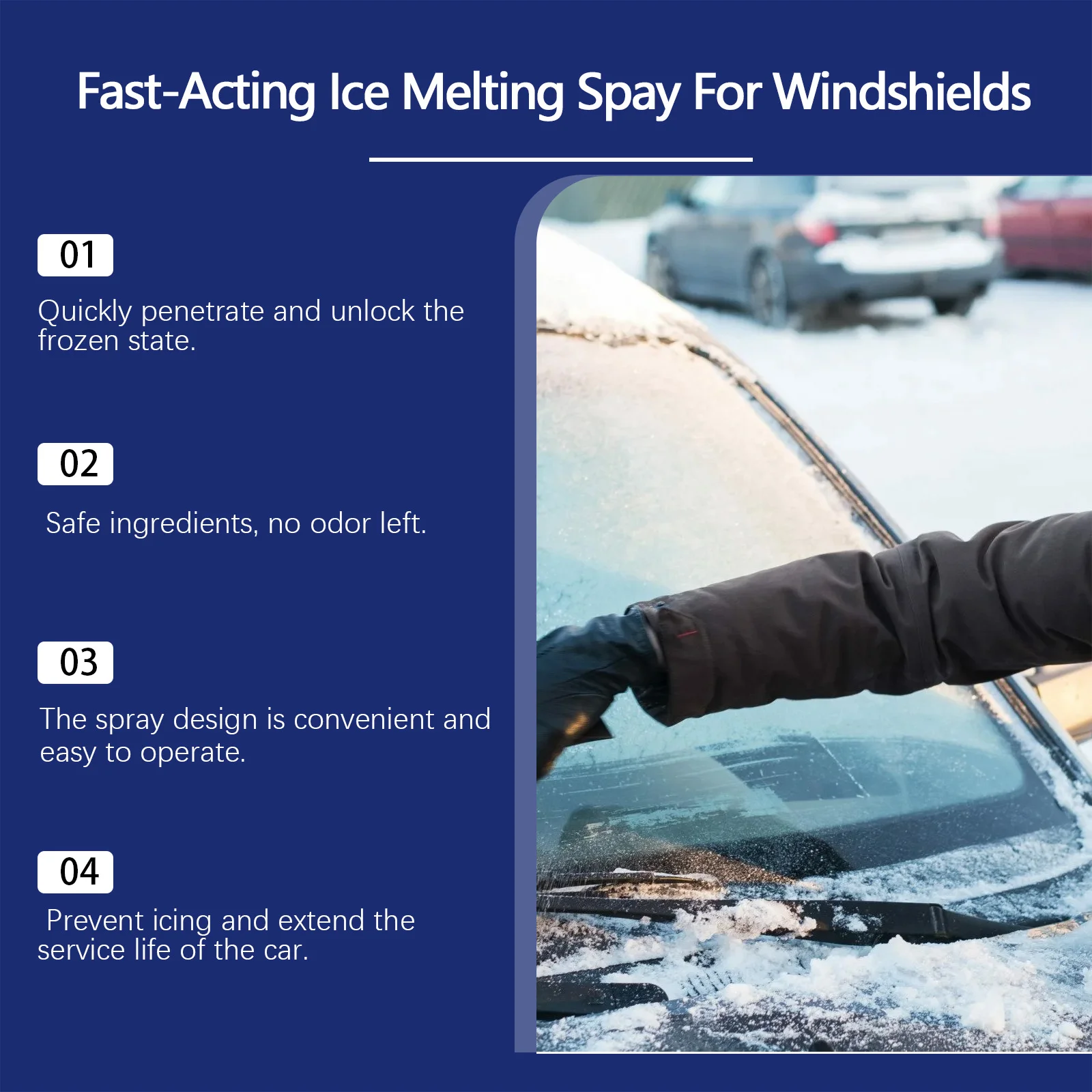 Windshield Deicer Spray Car Deicer Windshield Defroster Spray De-Icer Frost Remover Ice Melt Fast Acting Melts Ice