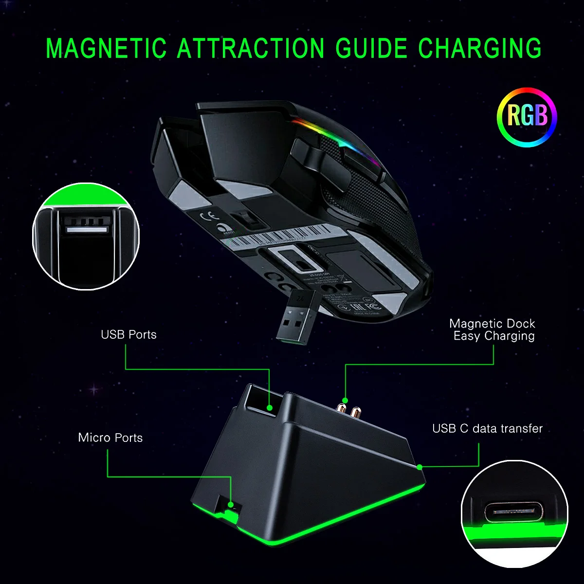 Chroma RGB Charging Dock for Razer Wireless Mouse DeathAdder V2 Pro,Naga  Pro,Viper Ultimate,and Basilisk Ultimate Mouse