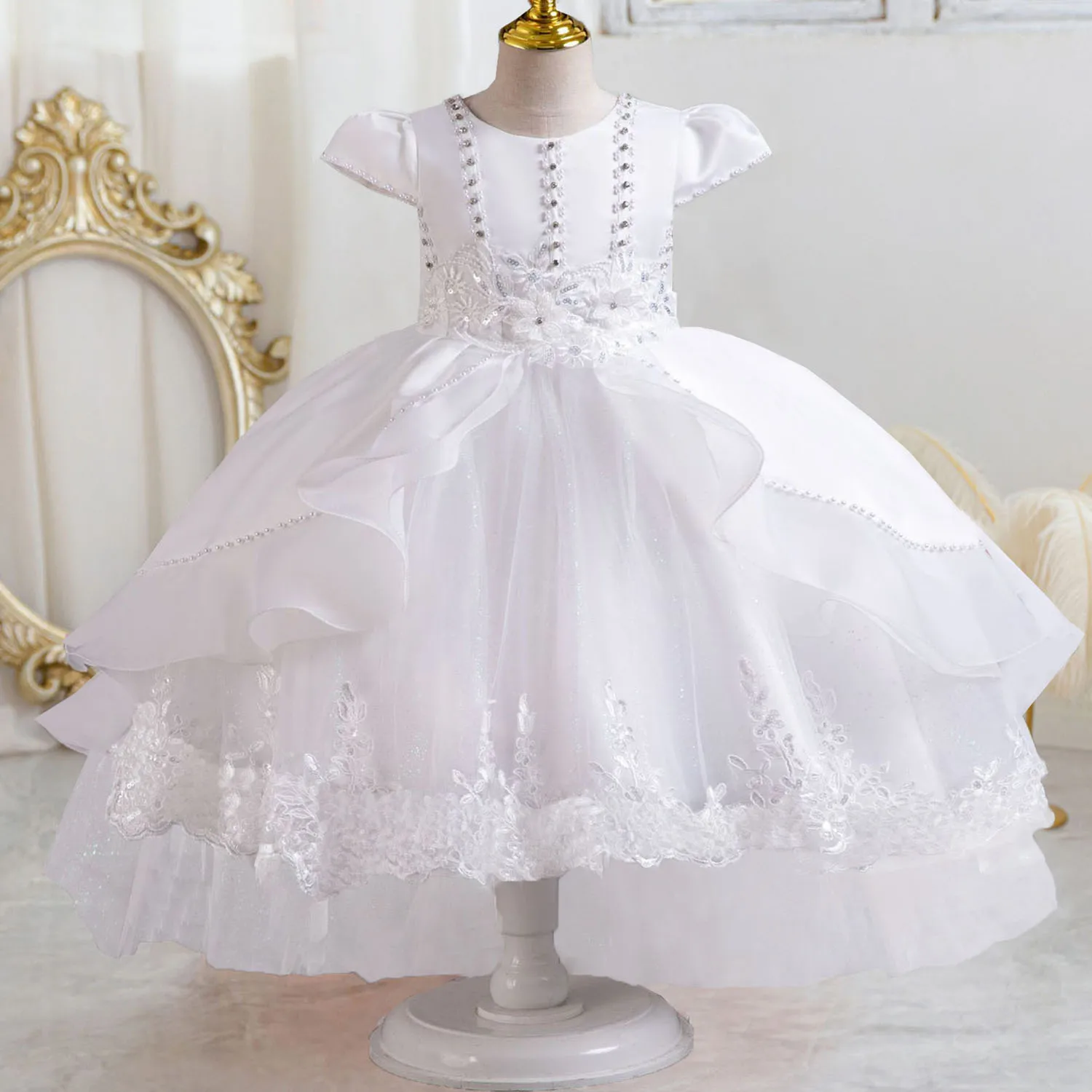 Stunning Cap Sleeves Beaded Embroidered Flower Girl Birthday Party Formal Pageant Dance Party Dress Dress 5