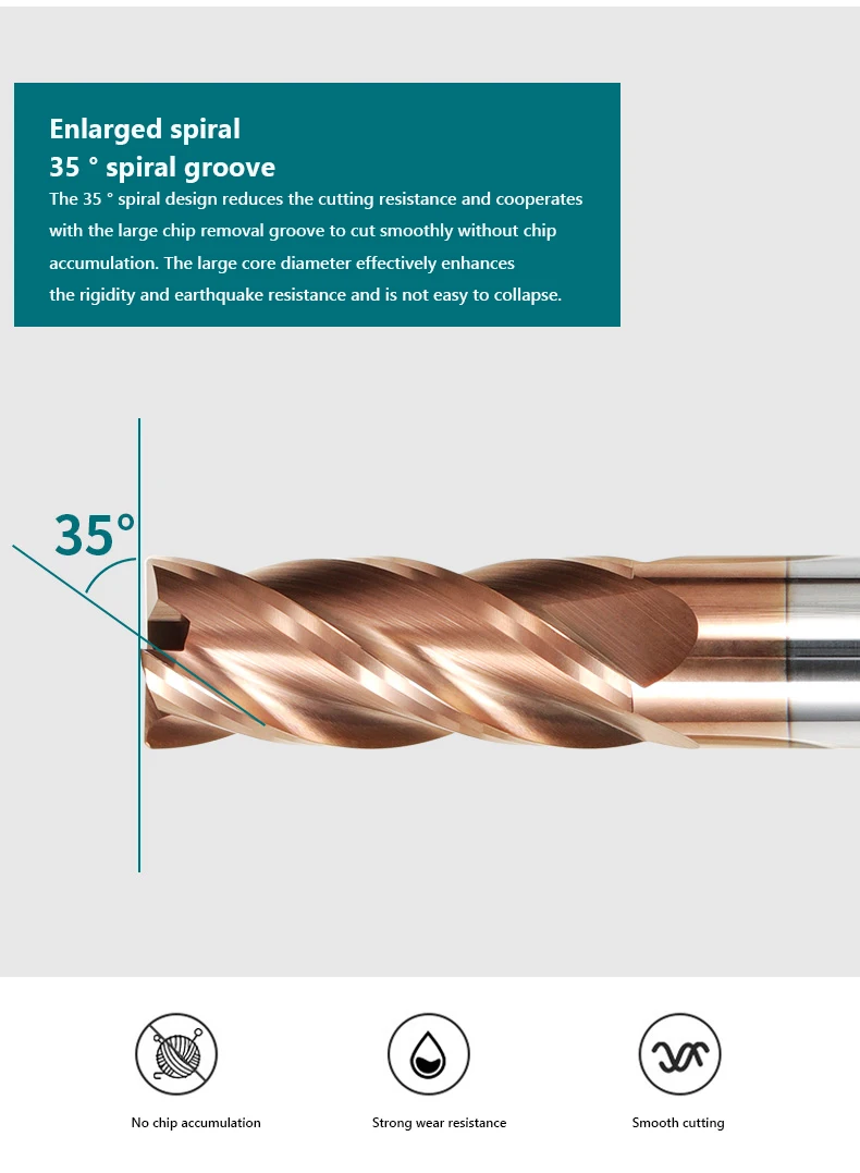 HRC55Eckenradius-Schaftfräser R Bullnose CNC-Wolframkarbid-Stahlschneider Oberflächenbearbeitung Metallfräser Werkzeug 4 Flöten R0,5 R1 R2 – Detail 6