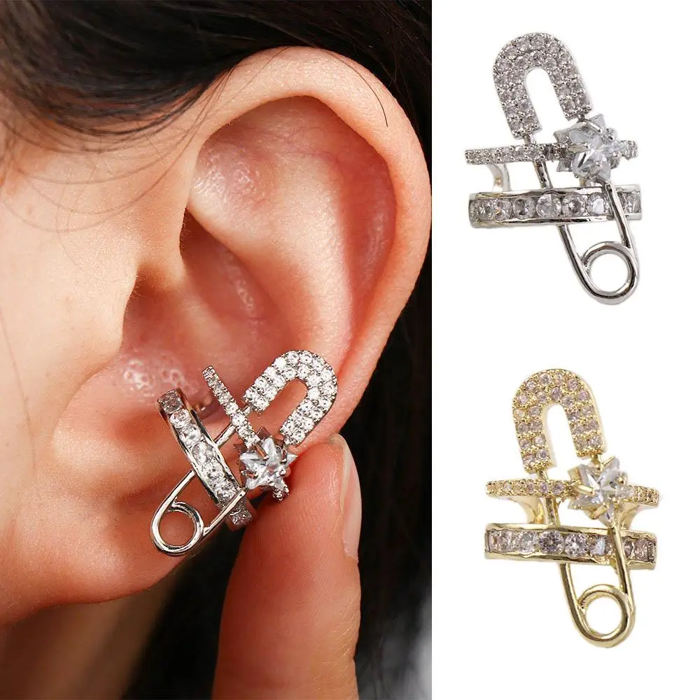 Ring Set European And American Style Exaggerated Micro-Inlaid Zircon Ear Clip Open Ring Pin Design Double Layer Jewelry