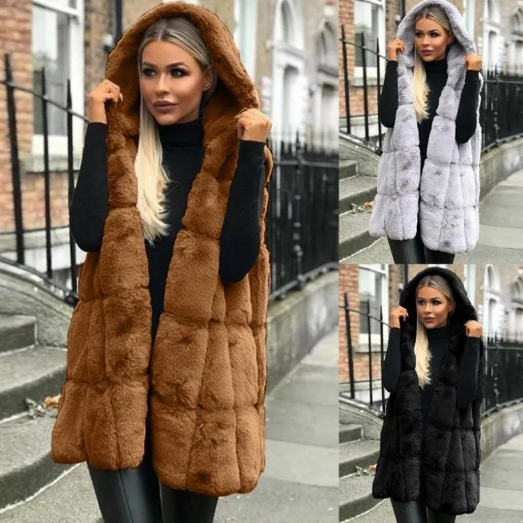 

Autumn and Winter New Women's Hooded Fur Vest Coat