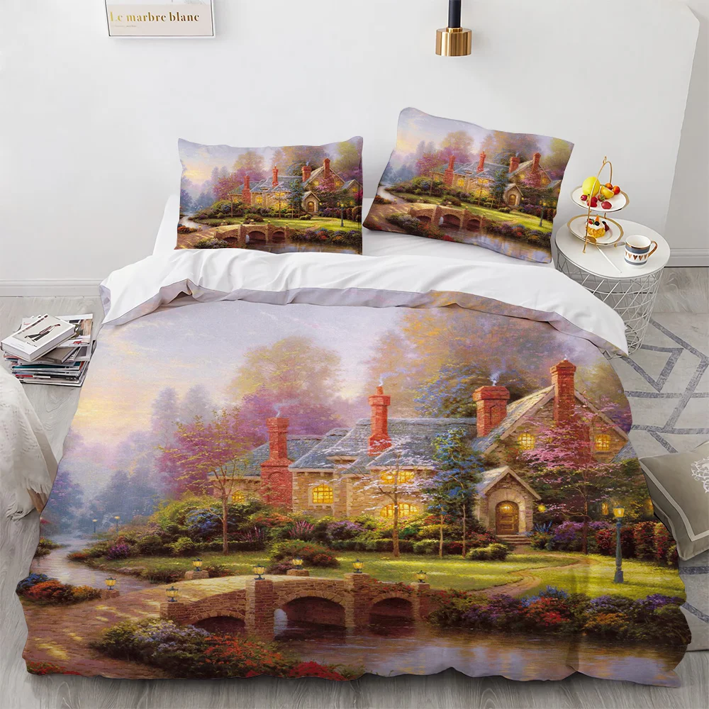 Comforter Cover for Kid Boy Girl Artist Bedding Set King Painting Duvet Cover Set Beautiful Landscape Sun Lake Bridg