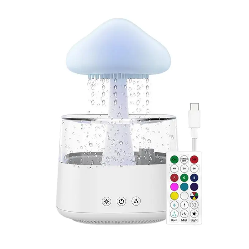 

Rain Cloud Humidifier Diffuser Rain Humidifier Water Drip Remote Control With Charging Cable Mushroom Colorful Night Light