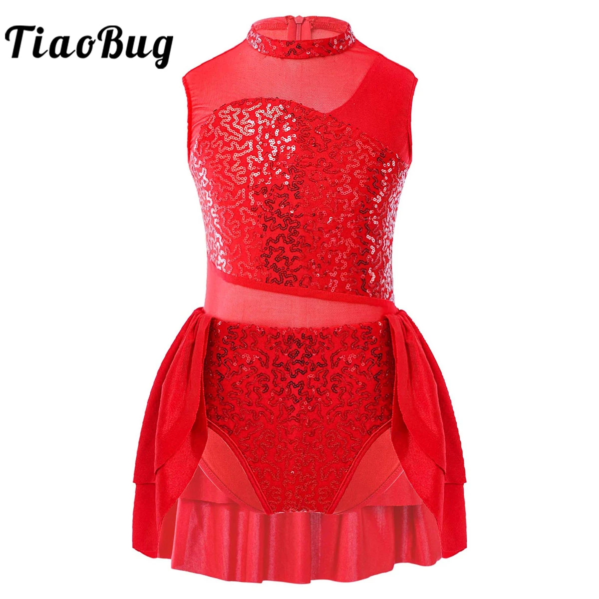 Kids Girls Shiny Sequins Ballet Tutu Gymnastics Leotards Dress Modern