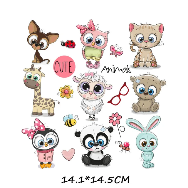Cartoon Animal Patch Set Iron on Transfer Cute Unicorn Cat Owl Dog Flower Patches for Kids Girl Clothing T-shirt DIY Heat Press 926