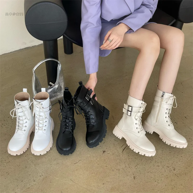 

Women's Rubber Boots Boots-Women Round Toe Luxury Designer Autumn Shoes Zipper Flat Heel Rain 2022 Mid Calf Fashion Rock Med La