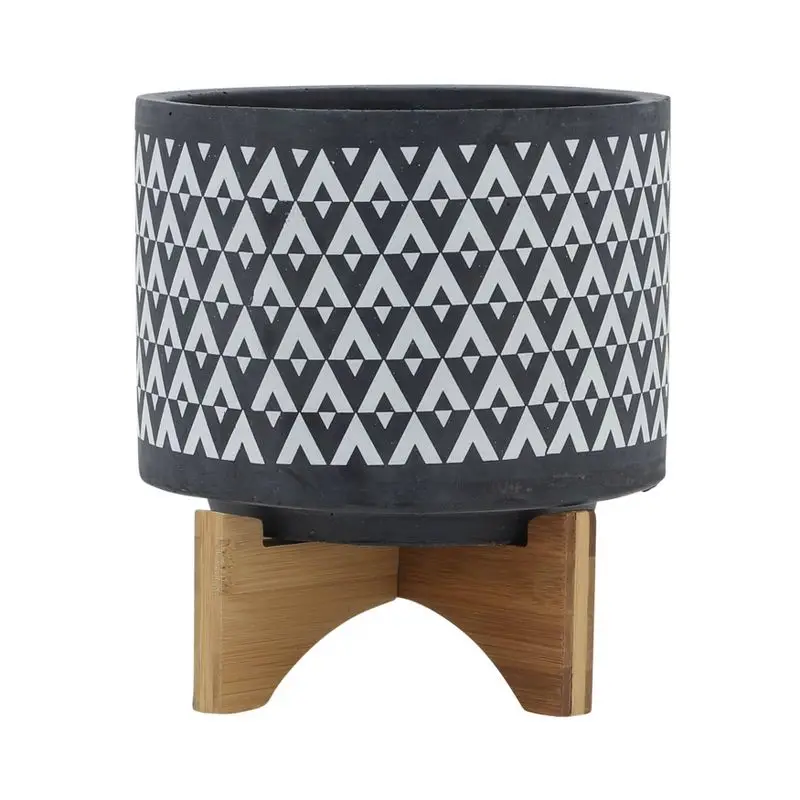 

Gray Aztec Ceramic Planter Pots with Wooden Stand, 8"