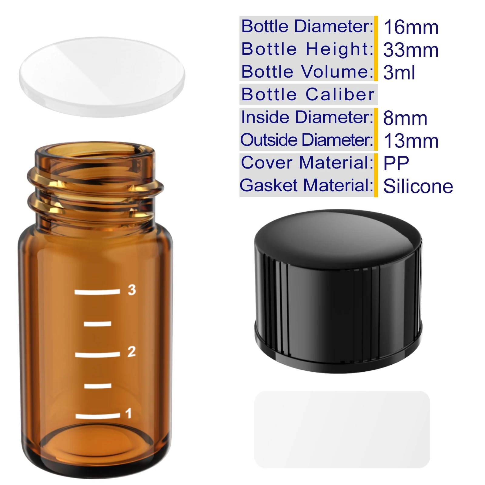 Sterile Glass Vials with Screw Cap and Graduation Leak Proof Great for Liquid Dividing,Powder Storage ,Pill Case,Amber