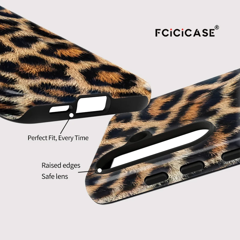 Leopard Print Shockproof Phone Case with Soft Rubber Frame and Acrylic Cover