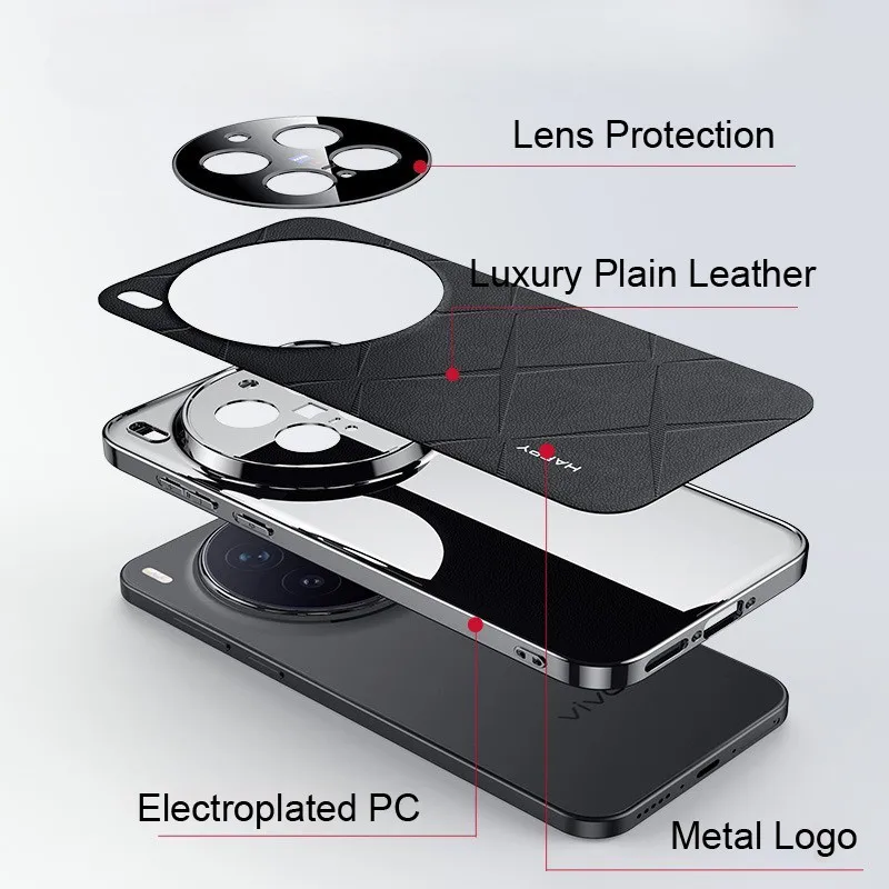 ELVEV Premium PU Leather Electroplated Camera Protection Phone Cover
