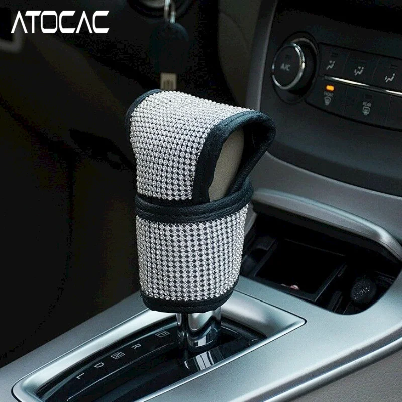 Bling Shift Knob Cover Crystal Diamond Shifter Handle Universal Manual  Automatic Car Gear Lever Glitter Decoration Interior Part