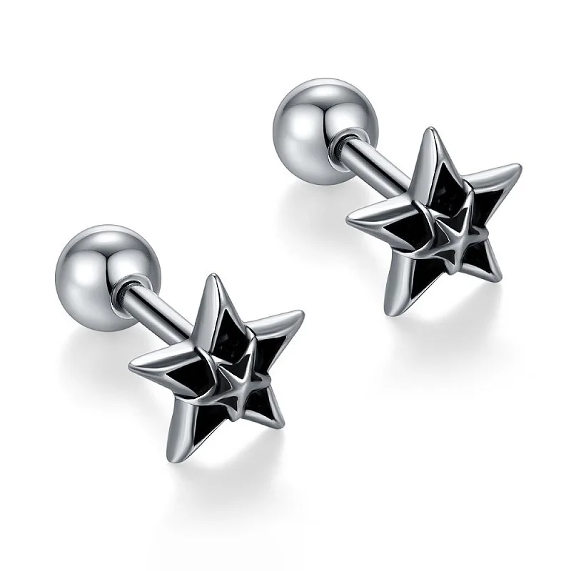 1pc Silber Farbe Stern Ohrring Edelstahl Retro Punk Stil Streetwear Piercing Knorpel männer Ohr Schmuck Für Frauen CC205 – Detail 6