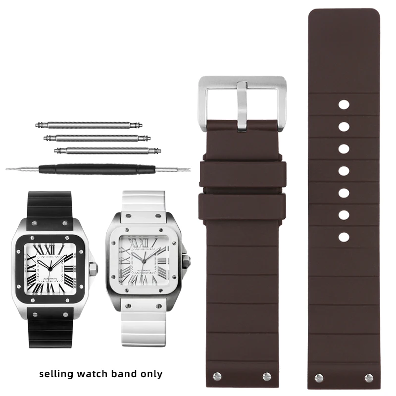thumbnail image 1 of Correa de reloj de goma de 23 mm, negra, marrón y gris, para C-ar-tier Santos Sandoz Santos 100, correa de reloj de silicona para hombres y mujeres, 1 of 5