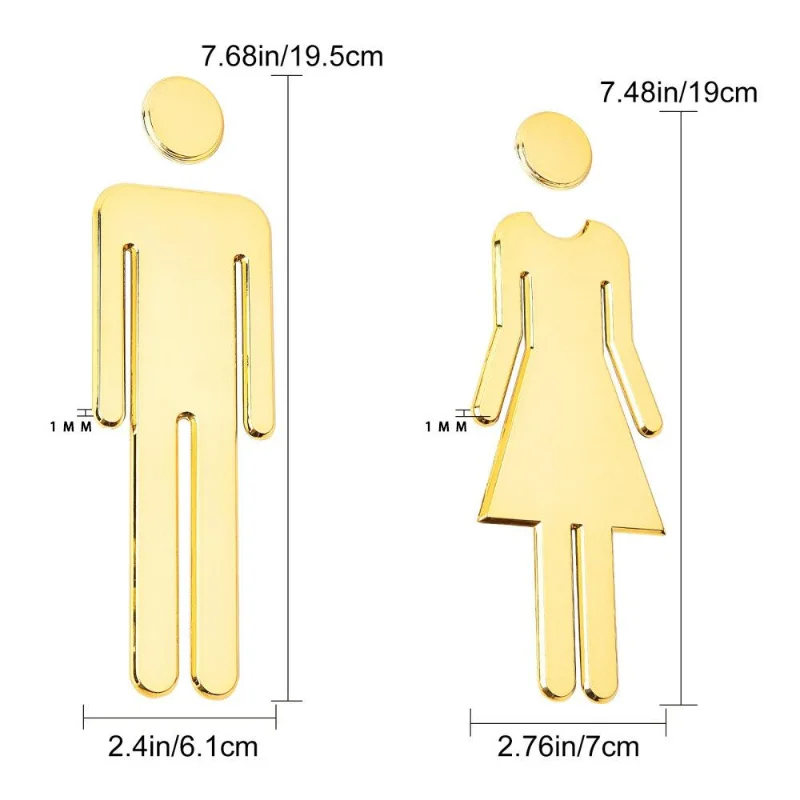 2Pcs Acrylic Toilet Gender Signs Adhesive 3D Men Women Sign Restaurant Office Hotel Bathroom Washroom Identification Signage