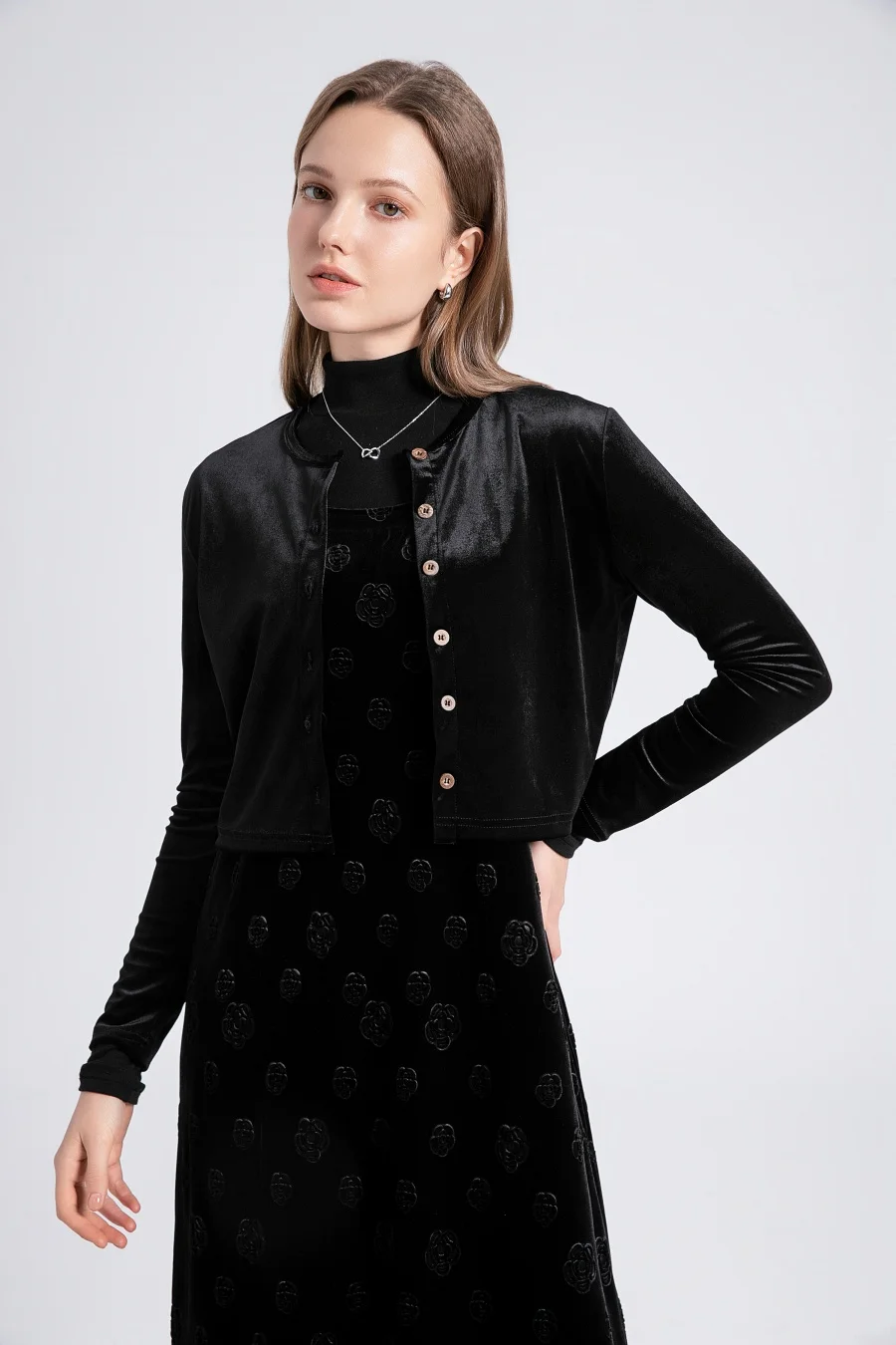 Velvet Womens Dress Set - Adjustable Strap Dress Basic Tops  Cardigan