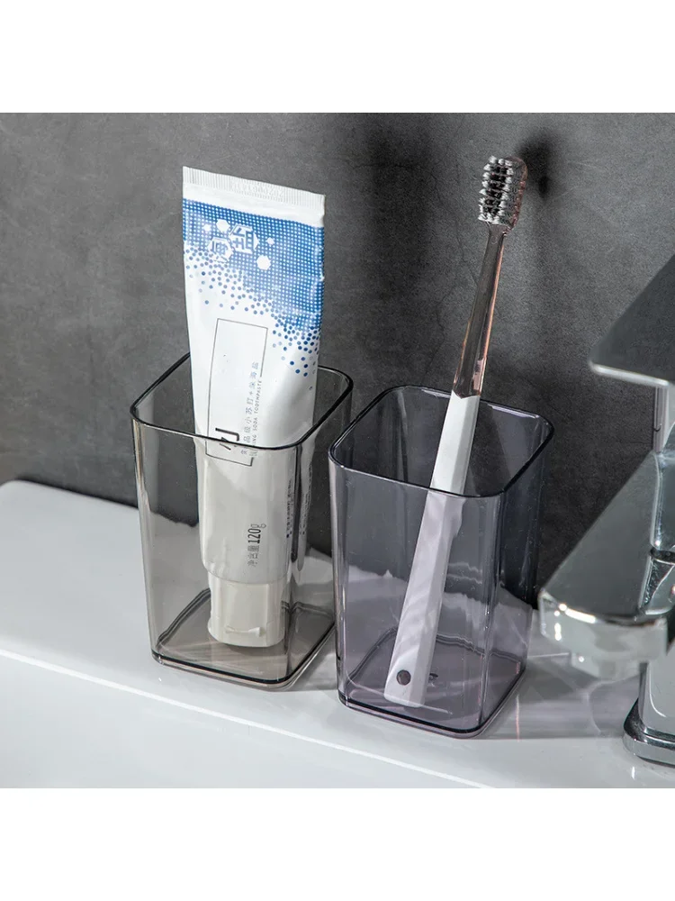Bicchiere per collutorio da bagno, trasparente, quadrato, in plastica spessa, accessorio da viaggio per spazzolino da denti._voghion.com