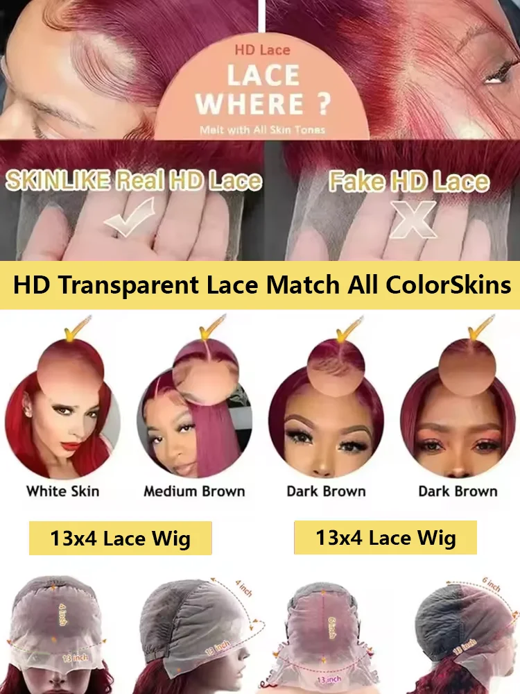 30 40 Inch 99J Burgundy 13X6 Hd Curly Lace Frontal Human Hair Wig Red Colored 13X4 Transparent Lace Deep Wave Frontal Wig