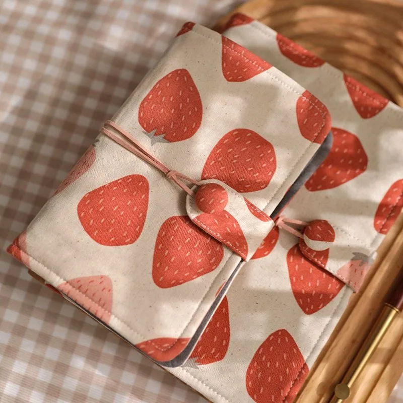 A5 Handcrafted Journal with Strawberry Fabric Cover,Personalized Notebook for Bullet Journaling & Daily Planning,Life Journal