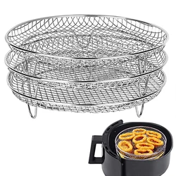 Stackable Stainless Steel Air Fryer Rack - 3-Layer Grilling and Steaming Tool (Round)