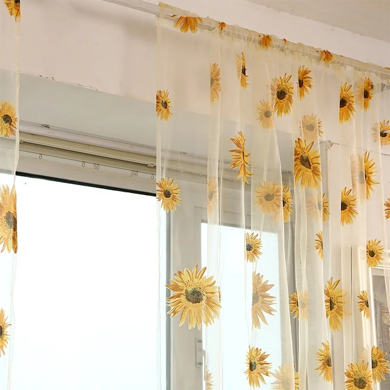 Painéis de Girassol Cortinas, Voile Pura, Cortinas de Tule, Quarto de Casa, 100x200cm, 1Pc