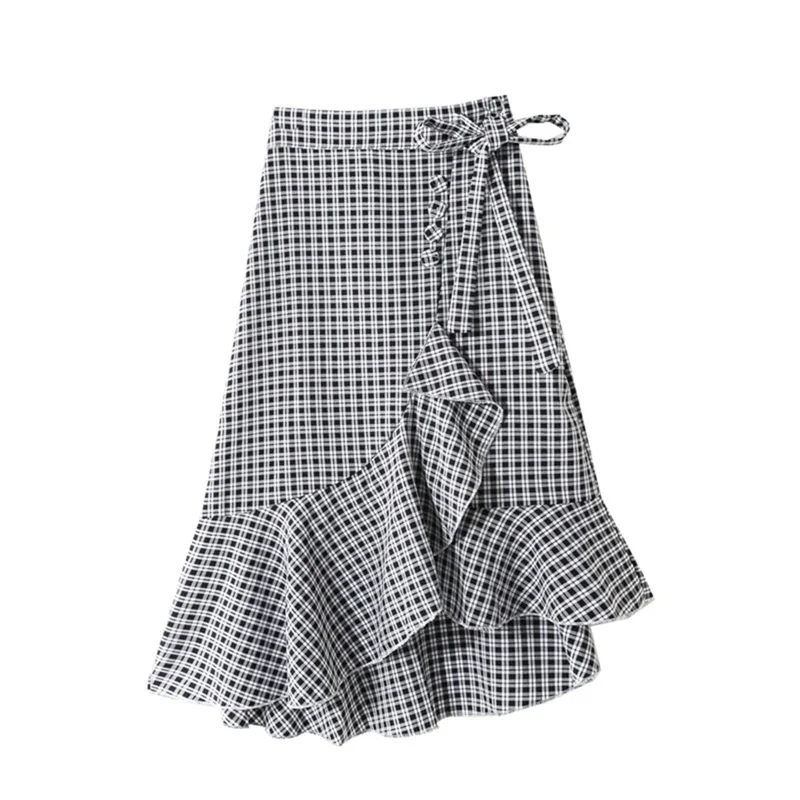 

TFETTERS Plaid Skirts Womens Spring and Summer Skirt New Korean High Waist Ruffled Irregular Elegant Party Professional Skirt